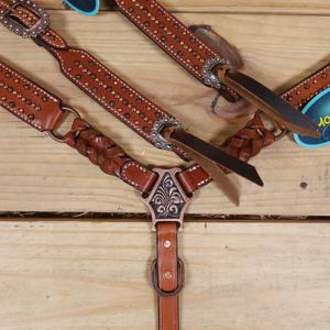 Ensemble de têtière et de collier de poitrine en cuir de style western pour cheval, têtière à une oreille et collier de poitrine assortis, ensemble de harnais de couleur coordonnée pour cheval - Product Image 5