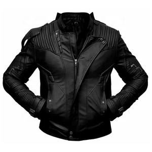 Veste en cuir véritable de haute qualité pour hommes, veste bomber sans col, logo sur le devant, veste de moto épaisse, imperméable - Product Image 5