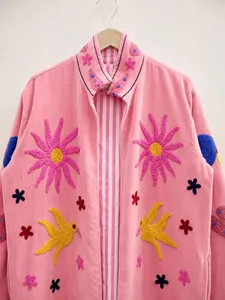 Boho Chic <b>Women</b> Hand Embroidered <b>Velvet</b> Suzani Long <b>Jacket</b> Colourful Bird Pattern Full Sleeve Ethnic Style Winter Outerwear - Product Image 5