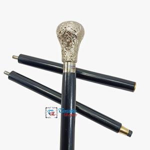 Canne de marche pliable en bois noir de haute qualité, faite à la main, avec poignée en laiton nickelé, design Art Déco, 96 cm de longueur totale, pour personnes âgées - Product Image 4