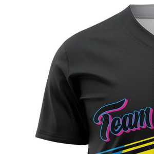 Camiseta de Béisbol para Hombre, Manga Corta, Rayas Negras, Amarillas y Azules, Impresión del Nombre del Equipo, Cierre de Botones, Poliéster que Absorbe la Humedad - Product Image 6