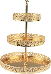 Luxury design three tier round metal serving stand with intricate gold finish perfect for <b>desserts</b> cupcakes weddings parties - Product Image 2