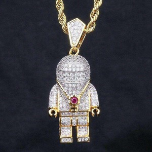 Colgante de Diamantes con Forma de Robot Estilo Hip Hop, Joyería Hip Hop, Collar con Colgante de Oro para Hombre, Colgante de Piedras de Dos Tonos con Incrustaciones - Product Image 2