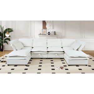 U_Style Sofá cama modular moderno grande en forma de U Función de almacenamiento convertible de 6 plazas Cojín de doble capa para salas de estar - Product Image 4