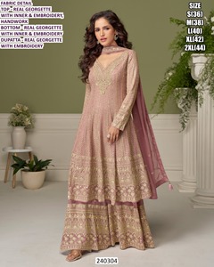 Vestido Sharara Tradicional Bandhani para Fiesta, Boda, Diwali, Largo hasta el Suelo, Bordado, de Georgette, de Secado Rápido, con Detección de Agujas, para Mujer - Product Image 1