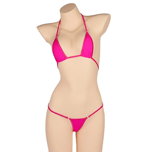 Women Solid Color Mesh High Waist Push Bikini Set Crossed Halter <b>Thong</b> Bottom Spandex Nylon 2 Piece Swimwear Tie Side String - Product Image 1
