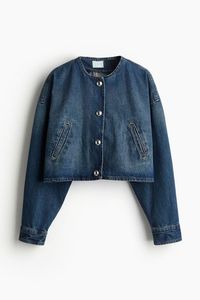 Light Wash Women <b>Denim</b> <b>Jacket</b> <b>Cropped</b> <b>Denim</b> Coat Button Front Pockets Long Sleeve for Spring Autumn - Product Image 2