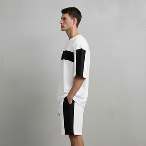 Ensemble 2 pièces pour homme, coupe ample, 310 GSM, écologique, séchage rapide, avec rayures blanches et logo brodé personnalisé - Product Image 4