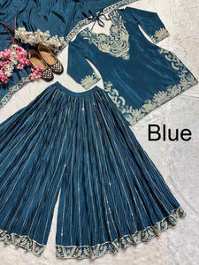 Latest Indian Heavy Embroidery Palazzo Set with Real <b>Mirror</b> Work Kediya Bottom and Dupatta Ethnic Party Wear Ready To Wear - Product Image 2