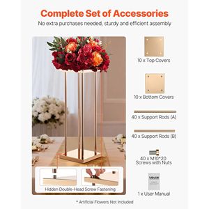 10 Pezzi Colonna Portafiori da 60 cm in Metallo Laminato, Espositore Floreale Cilindrico Cubico per Ghirlande e Corone Nuziali - Product Image 5