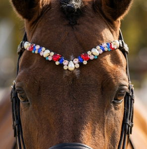 Bridelet de cheval en cuir personnalisé en forme de V avec cristaux multicolores et perles à clipser – Accessoires d'équitation scintillants - Product Image 4