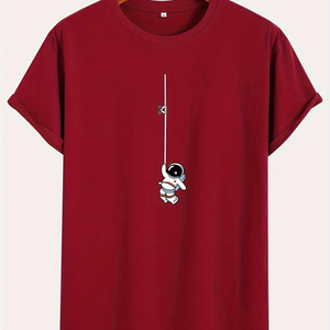 Camiseta Deportiva Casual de Verano para Hombre, 100% Algodón Puro, Corte Regular, Estampado Frontal de Astronauta, Manga Corta, Cuello Redondo - Product Image 6