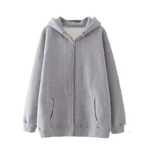 Sweat-shirt à capuche zippé pour homme, couleur unie, coupe ample, en coton tricoté, décontracté, pour l'automne - Product Image 3