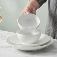 Service de vaisselle en porcelaine blanche céladon ST – Assiettes et plats en céramique américaine polie pour le petit-déjeuner, les salades, l'hôtellerie et la restauration