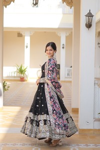 Indian Traditional Wear Faux Georgette Material Embroidery Zari Sequence Work Anarkali Gowns with Tabby Silk Embroidery Dupatta - Product Image 2