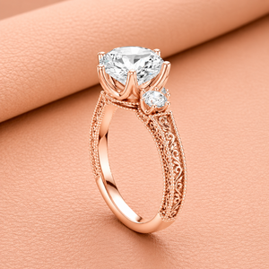 Anillo de compromiso de oro rosa con diamante de corte ovalado y diamantes laterales, joyería nupcial clásica para mujer - Product Image 3