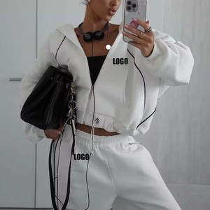 Ensemble de survêtement 2 pièces pour femme, rose, avec sweat à capuche zippé et pantalon de jogging, coupe ample, manches longues, couleur unie, décontracté, pour l'automne - Product Image 6