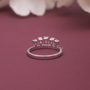 IGI Certified Fancy <b>Pink</b> Lab Grown Diamond Five Stone Ring 14K White / Rose & Yellow Gold Emerald Cut Diamond Anniversary Band - Product Image 3