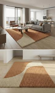 Elegant Caramel Brown and Off White Hand Tufted Plush Wool Area <b>Rug</b> for Living Room Bedroom Office <b>Spaces</b> - Product Image 2