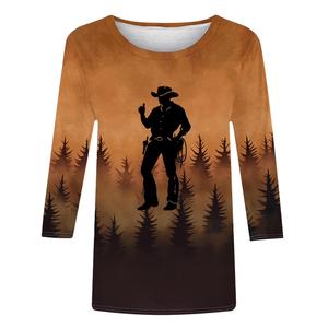 T-shirt décontracté en tricot pour femme grande taille, style western cowboy, col rond, manches 3/4, boutons, épaules tombantes, de Bangladesh Apparel - Product Image 5