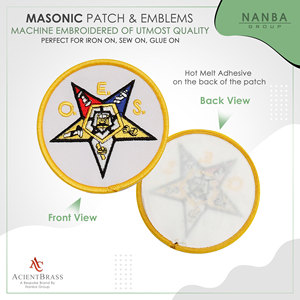 Masonic Order of the Eastern Star (OES) Embroidered Patch with White Background and <b>Gold</b> Border Iron-On for Hats & Apparel - Product Image 2