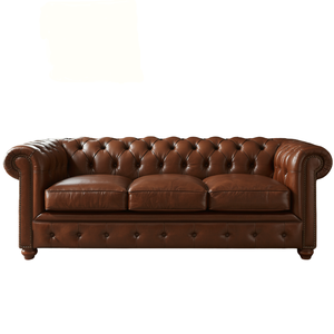 Sofá Chesterfield de Cuero Marrón de Alta Calidad, 3 Plazas, Fabricante de Sofás Acolchados para Proyectos Hoteleros y Salas de Estar - Product Image 1