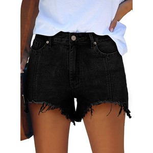 Women High Waist <b>Black</b> Denim <b>Shorts</b> With Frayed Hem Distressed Casual Summer Style Straight Leg <b>Jeans</b> <b>Shorts</b> Service Strength - Product Image 4