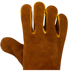 Gants de soudage en cuir de vachette jaune 2026 avec surpiqûres, protection de sécurité avec doublure intérieure en polaire et coton - Product Image 5