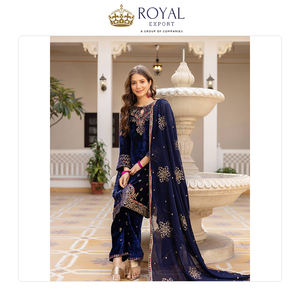 Traje Salwar Pakistaní de Terciopelo Tradicional de Último Diseño con Hermoso Bordado para Mujer, Venta Exclusiva para Fiestas - Product Image 3