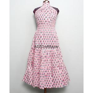 Robe longue trapèze chic en coton 100% indien, faite main, imprimé floral, épaules dénudées, pour soirée d'été – Vente en gros fabricant - Product Image 1