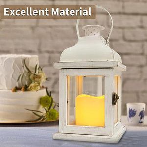 Farol de Madera Blanco Vintage, Decorativo, para Mesa o Colgar, para Decoración del Hogar, Bodas y Exteriores - Product Image 1