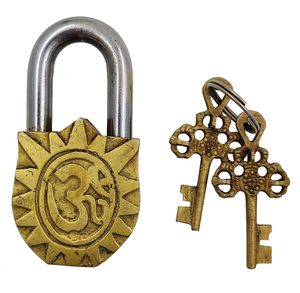 Handmade Brass Antique Lock with Design Vintage Decorative <b>Padlock</b> for Home Temple Collectibles - Product Image 4