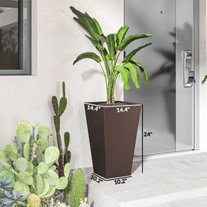 Set di 3 Fioriere in Plastica Alte 7,3 m Stile Rattan con Foro di Drenaggio Anti-Crepa per Uso Interno ed Esterno, Ufficio e Patio - Product Image 3