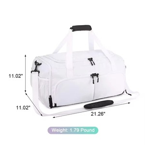 White 600D <b>Duffel</b> <b>Bag</b> 30-<b>40L</b> with Shoulder Strap and Zipper Pockets - Product Image 1