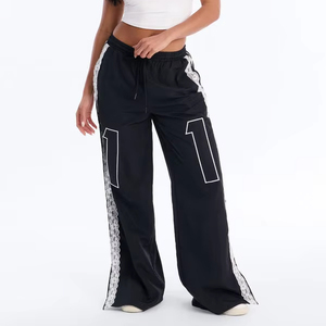 Customizable Womens Wide Leg Lace Panel Track Pants <b>Drawstring</b> Casual Streetwear <b>Trousers</b> OEM Private Label men's pants - Product Image 1
