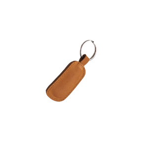 Porte-clés en cuir de forme oblongue, durable, couleur beige - Product Image 1