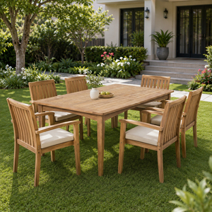 Muebles de Exterior Modernos Astera, Mesa Rectangular de Madera de Teca Sólida con Listones, Orificio para Sombrilla, Resistentes a la Intemperie - Product Image 4