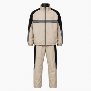 Ensemble coupe-vent imperméable zippé de haute qualité – Veste et pantalon de survêtement en nylon brillant personnalisé et écologique - Product Image 1
