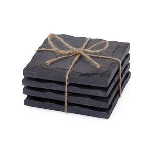 <b>Slate</b> Stone Coasters Round Black Natural Edge Stone Drink Coaster 4Pcs Pad Serving <b>Plate</b> for Bar and Home Top Decorative Coaster - Product Image 6