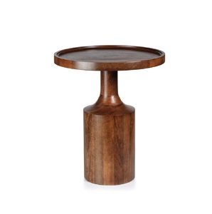Table basse ronde en bois, design moderne du milieu du siècle, meubles de salon faits à la main, table d'appoint à base conique, décoration - Product Image 1