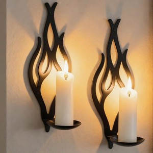Ensemble de appliques murales en métal noir au design flamme artistique, forme sculptée, construction robuste, lueur chaude, décoration moderne pour la maison - Product Image 2