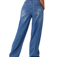 Nouveau style d'été Jean en denim respirant taille mi-haute pour femme, coupe droite, amincissant, jambe large, ourlet fendu, longueur complète, décontracté, faible MOQ