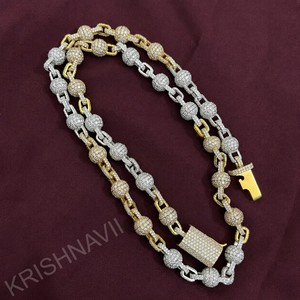 สร้อยคอทองคำแท้ 14K ประดับโมอิสซาไนต์ รับรองโดย IGI ขนาด 9 มม. ดีไซน์ลูกบอลประดับเพชรเต็มเม็ด สไตล์ฮิปฮอปแบบคิวบันลิงค์ - Product Image 6