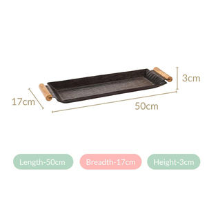 Metal <b>Black</b> Textured Serving Tray Features Wooden Handles On Both Ends Creating A Stunning Accent Piece For Home Decoration - Product Image 2