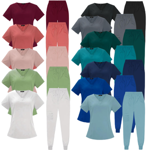 Personalizable Denim Enfermera Scrubs Uniformes Venta al por mayor Elástico Hospital Tops y Pantalones para Mujeres y Hombres Enfermería Scrub Trajes - Product Image 1