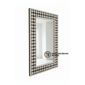 Handcrafted Black & White MDF Inlay Art Deco Eco-Friendly Decorative Geometric Pattern <b>Square</b> Wall <b>Mirror</b> - Product Image 1