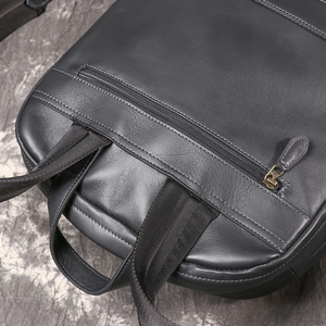Custom HQ black Leather Laptop Backpack Men Women Genuine Cowhide Business Travel Backpack with Trolley Strap 2026 - Product Image 6