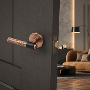 Designer Brass Mortise <b>Door</b> <b>Handle</b> <b>Set</b> with Knurled Grip | Contemporary <b>Door</b> Hardware in Z-Black PVD Gold and Antique Finish - Product Image 5