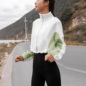 Sudadera con capucha corta con bloques de color para mujer, sudadera holgada con cremallera y cordón para uso informal al aire libre - Product Image 2