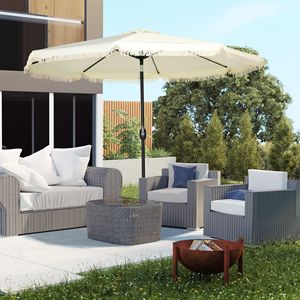 Ombrellone da Patio da 2,7 m con 8 Stecche, Manovella Inclinabile a Pulsante, Ombrellone da Esterno per Tavoli da Mercato con Nappe Sfrangiate per Cortili e Giardini - Product Image 2